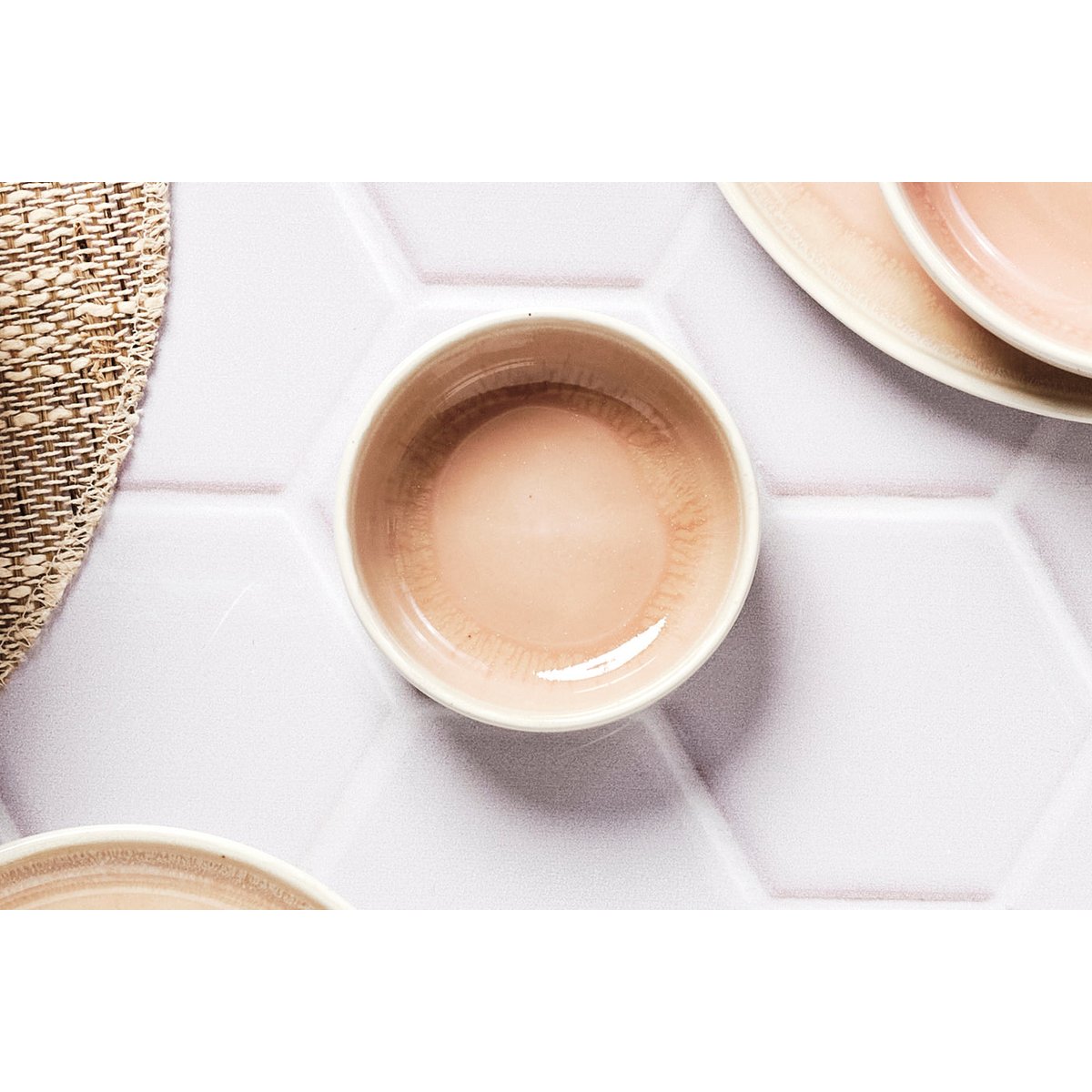 Lot de 6 petits bols en grès, OXYGEN dégradé rose poudre et beige, BJORN