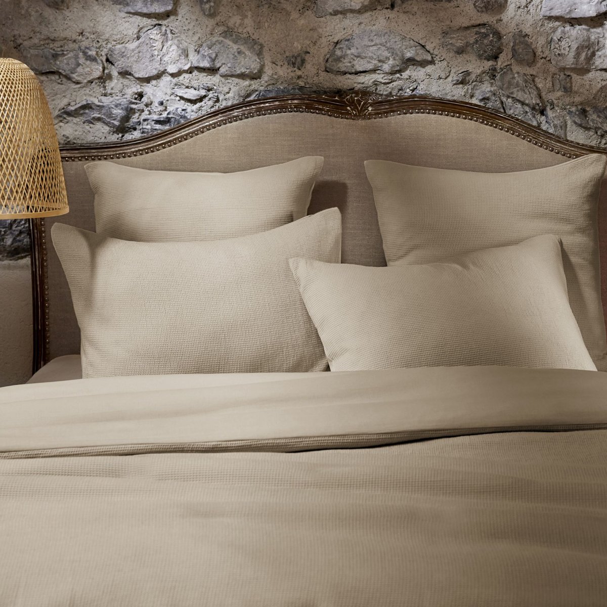 Taie d'oreiller nid d'abeille  - MAYA beige, TERRE DE NUIT