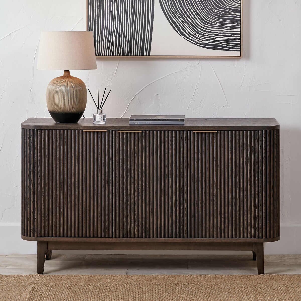 Renzo Fluted Oak 3 Door Sideboard smoked oak, ÉDITÉ