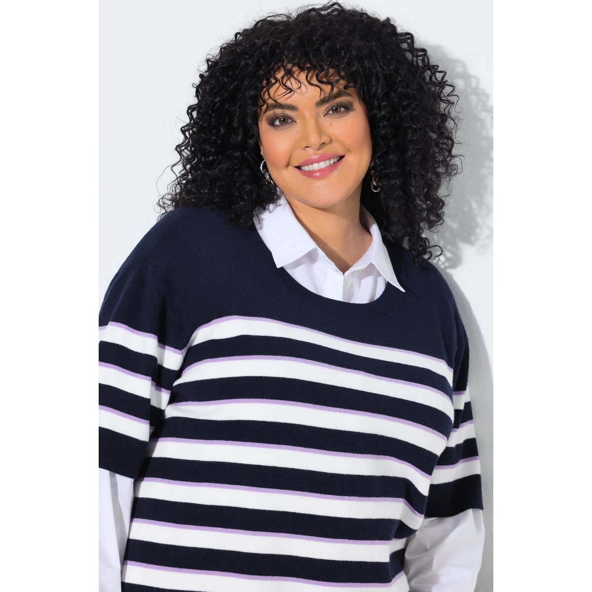 Pull à rayures, col rond et manches courtes marine, ULLA POPKEN