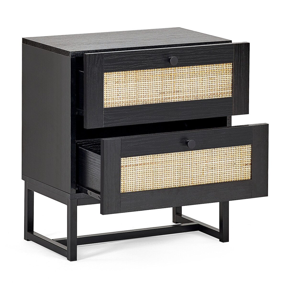 Indiya Rattan 2 Drawer Bedside Table black, SO'HOME