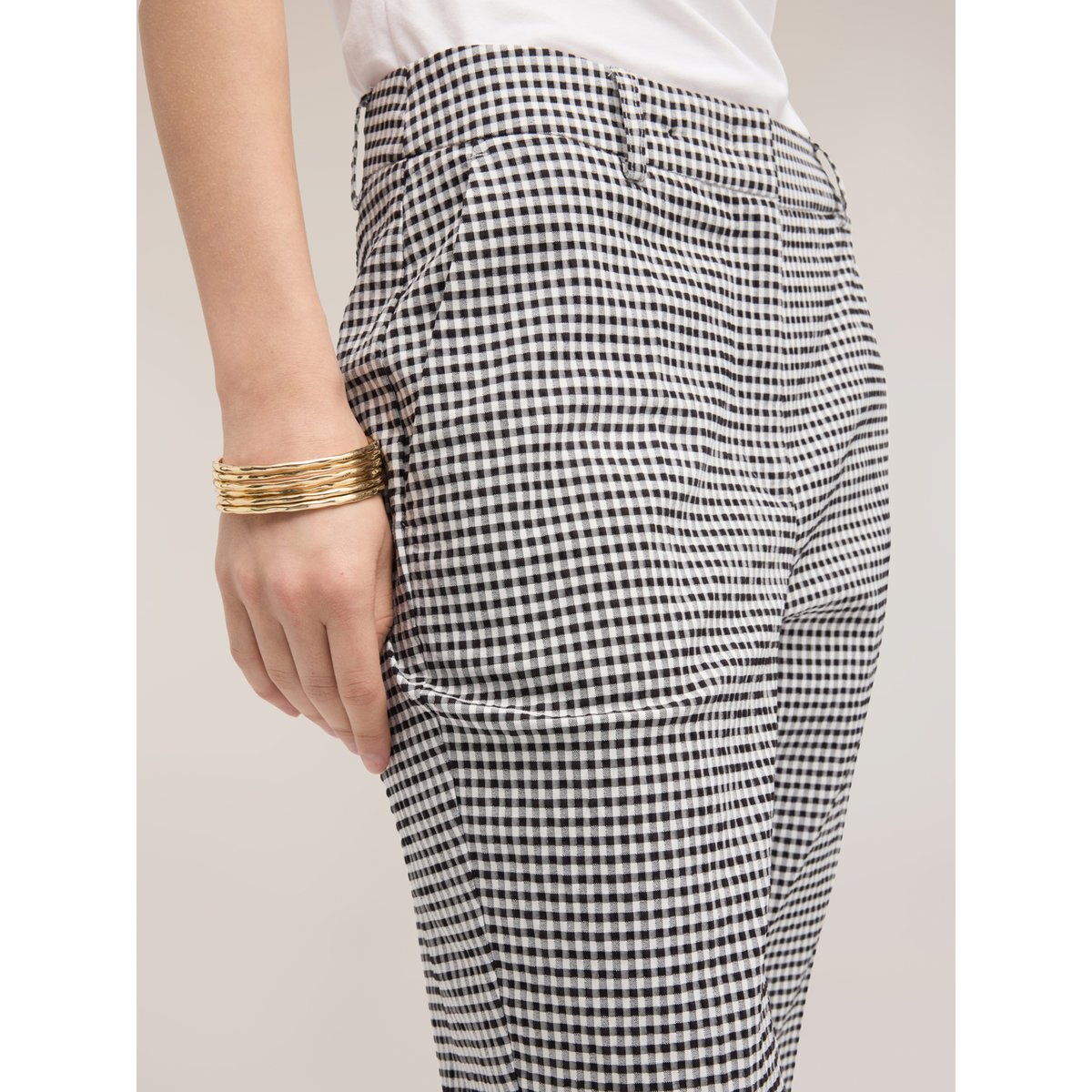 Pantalon capri à motif vichy noir, MOTIVI