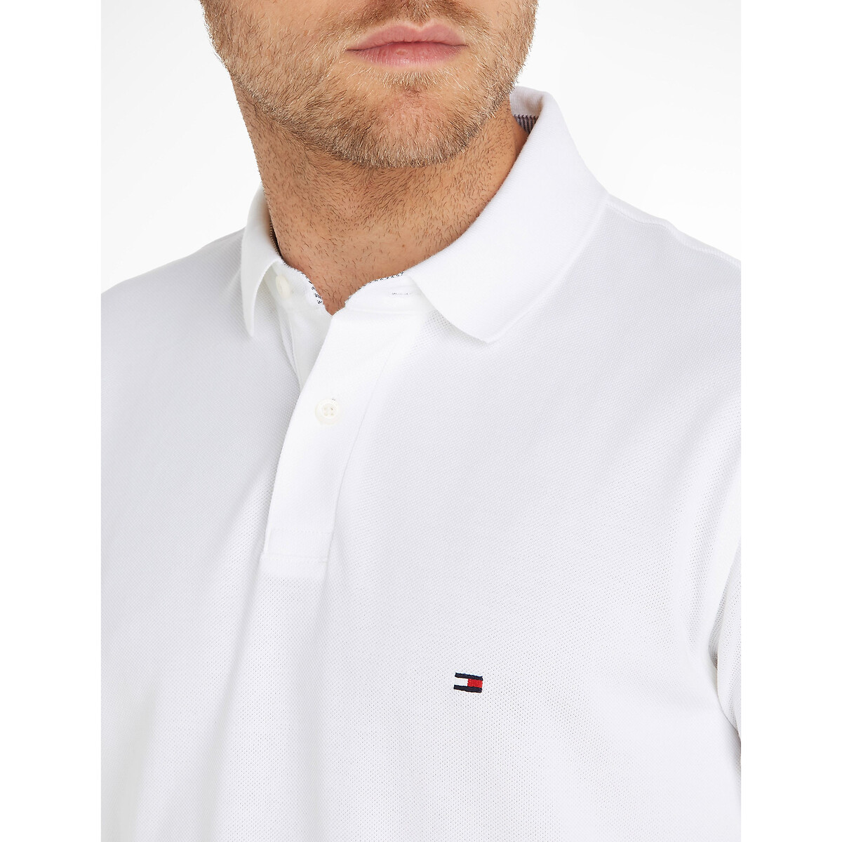 Stretch Polo Shirt in Regular Fit with 2-Button Collar white, TOMMY HILFIGER