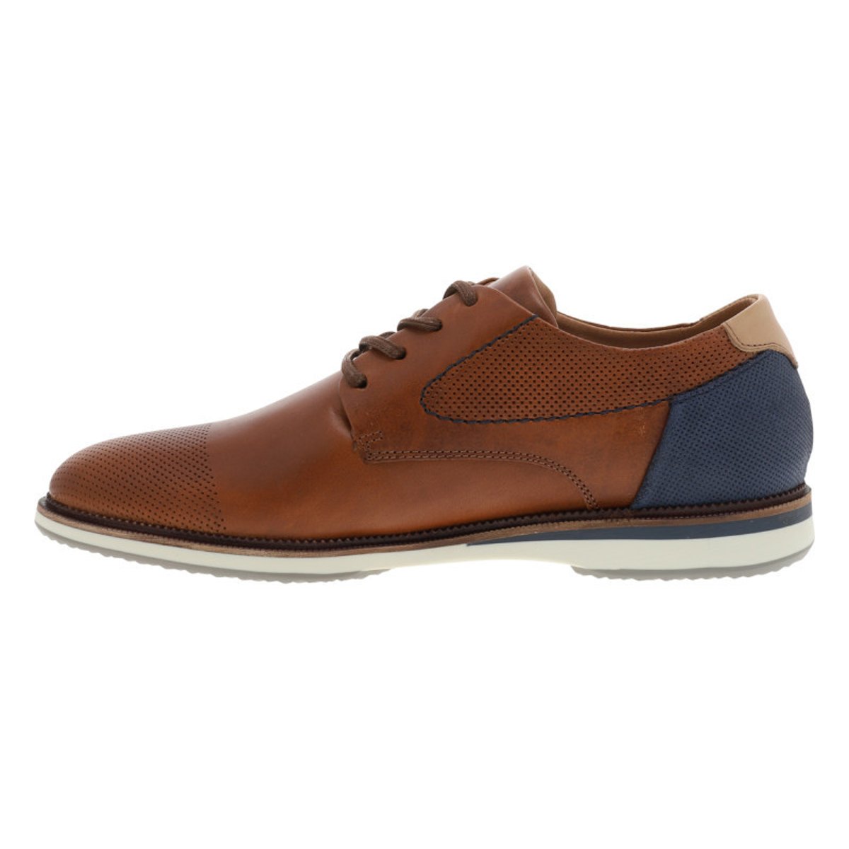 Sneakers en cuir cognac à talon plat et des surpiqûres marine brun, BULLBOXER