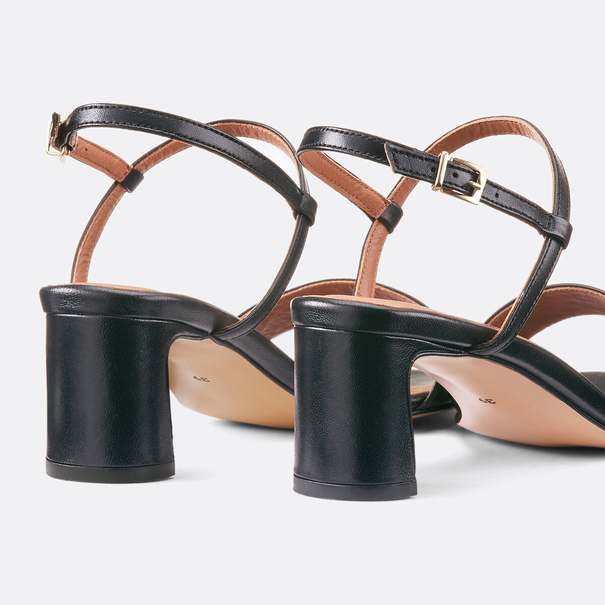 Sandals in Smooth Leather with Heel, CANDICE Signature black, LA REDOUTE COLLECTIONS