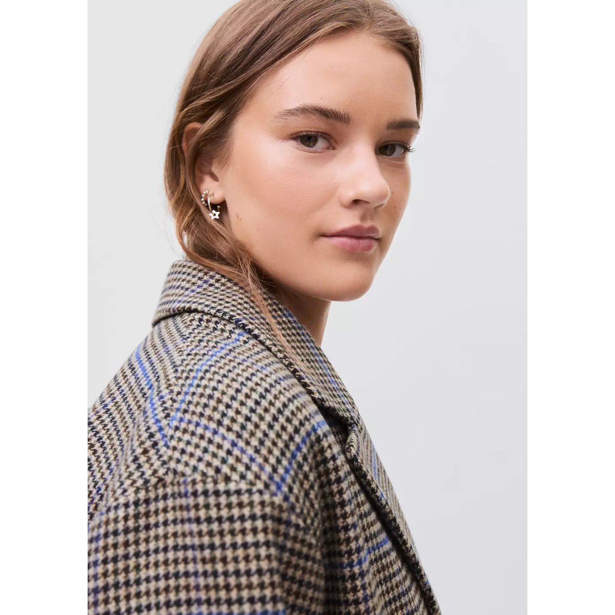 Manteau laine pied-de-poule beige, MANGO TEEN