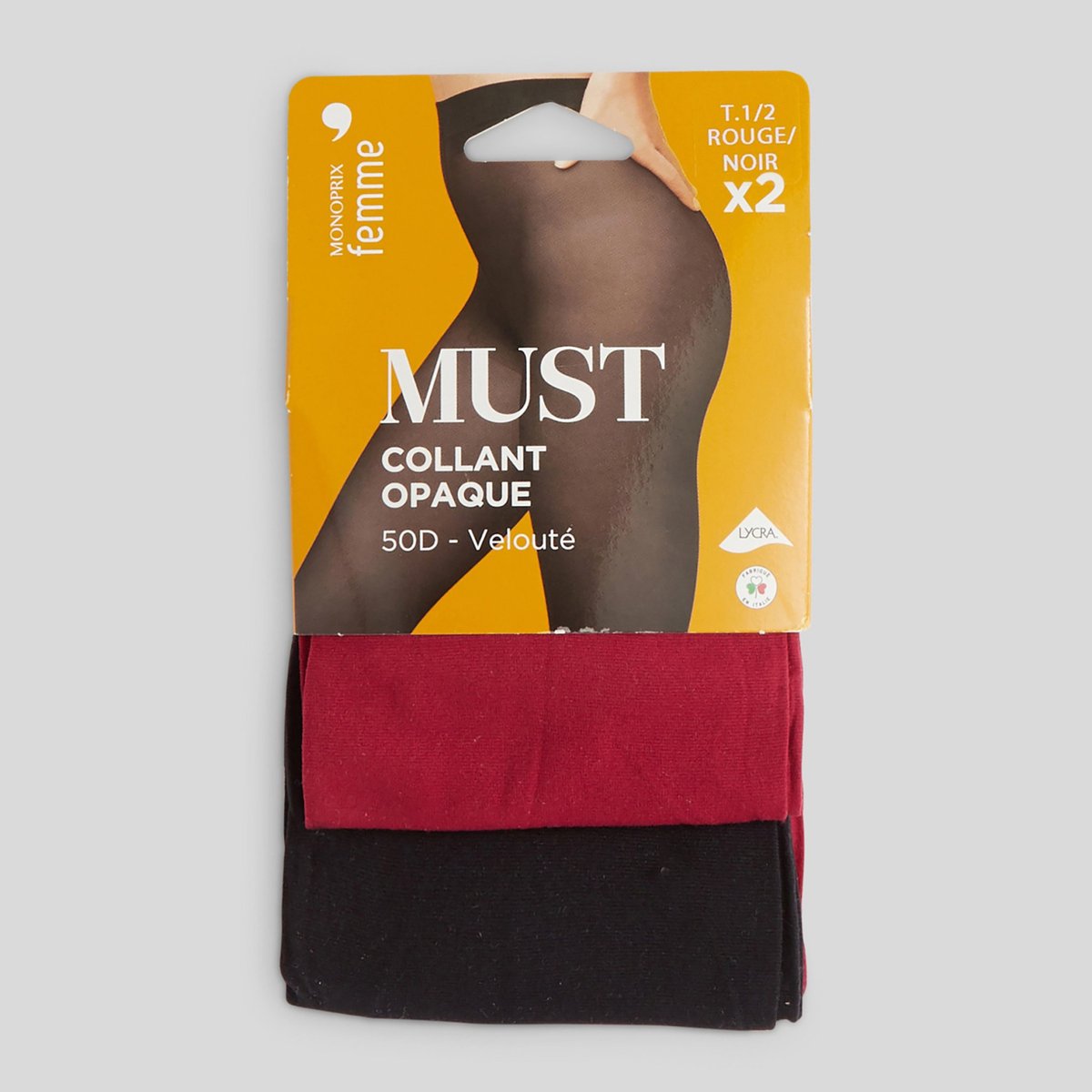 Lot de collants opaques rouge, MONOPRIX