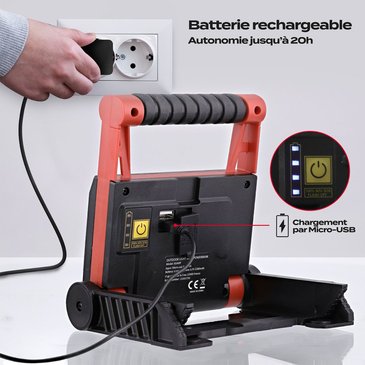 Batterie externe Lampe extérieure noir couleur unique, TNB