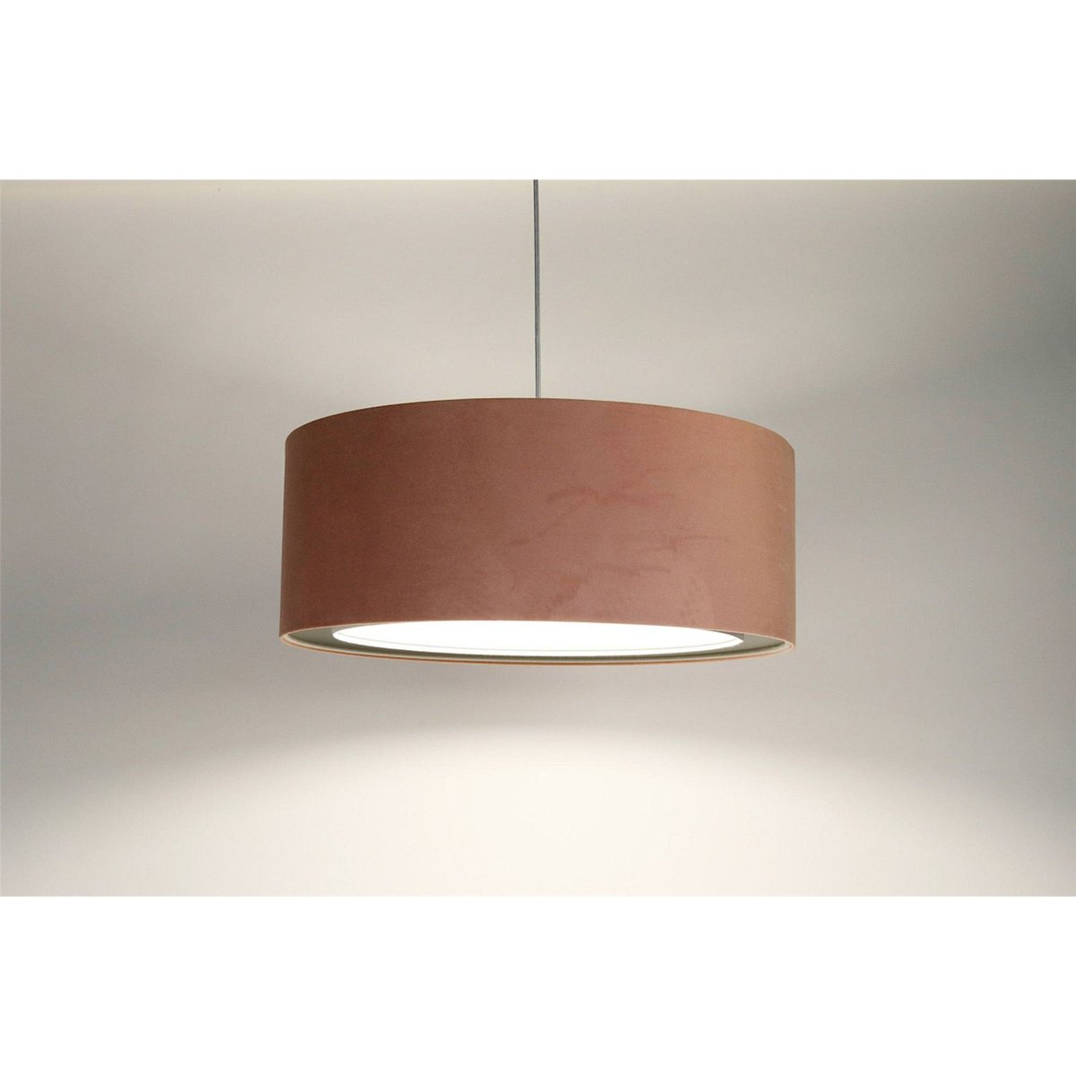Suspension en velours forme ronde Jasmin bebe rose poudré et gris clair, BPS KONCEPT
