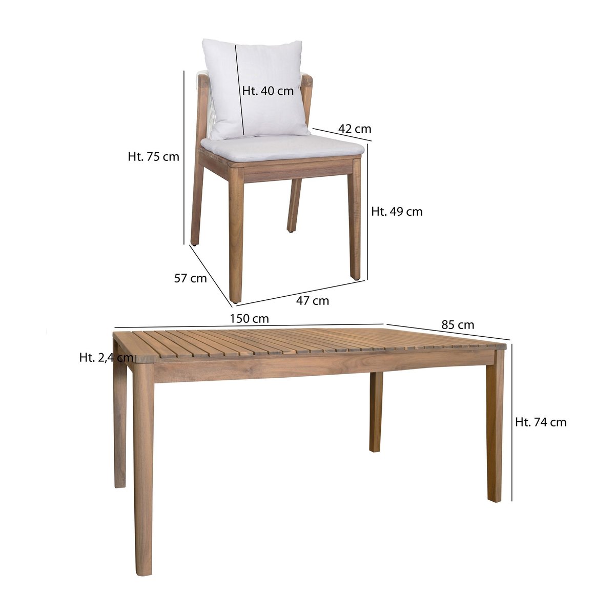 Salon de jardin table et 6 chaises en acacia, FIDJI bois d'acacia, NOW'S HOME