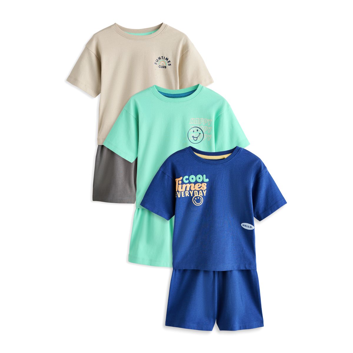 Pyjama short, lot de 3 bleu/pierre/menthe bons moments, NEXT