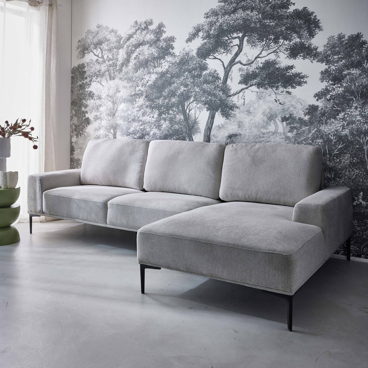 Canapé d'angle droit 3 places tissu ATLANTA gris foncé, SWEEEK