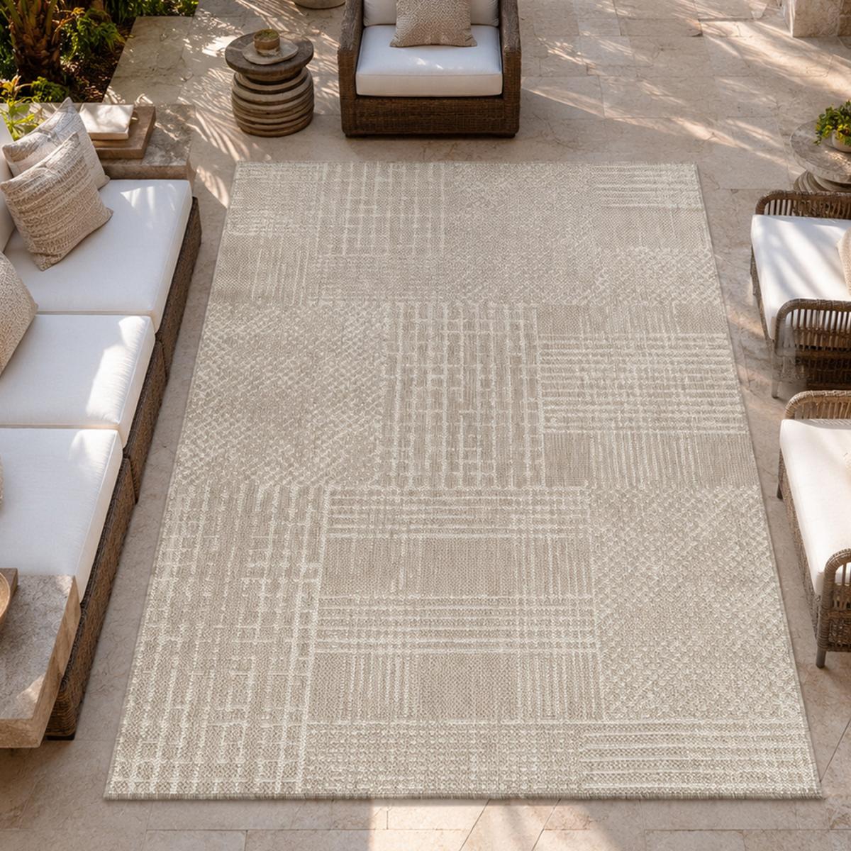 Tapis kilim, motif géométrique tissé, style artisanal LYN53 TRAME 2 beige, crème, UN AMOUR DE TAPIS