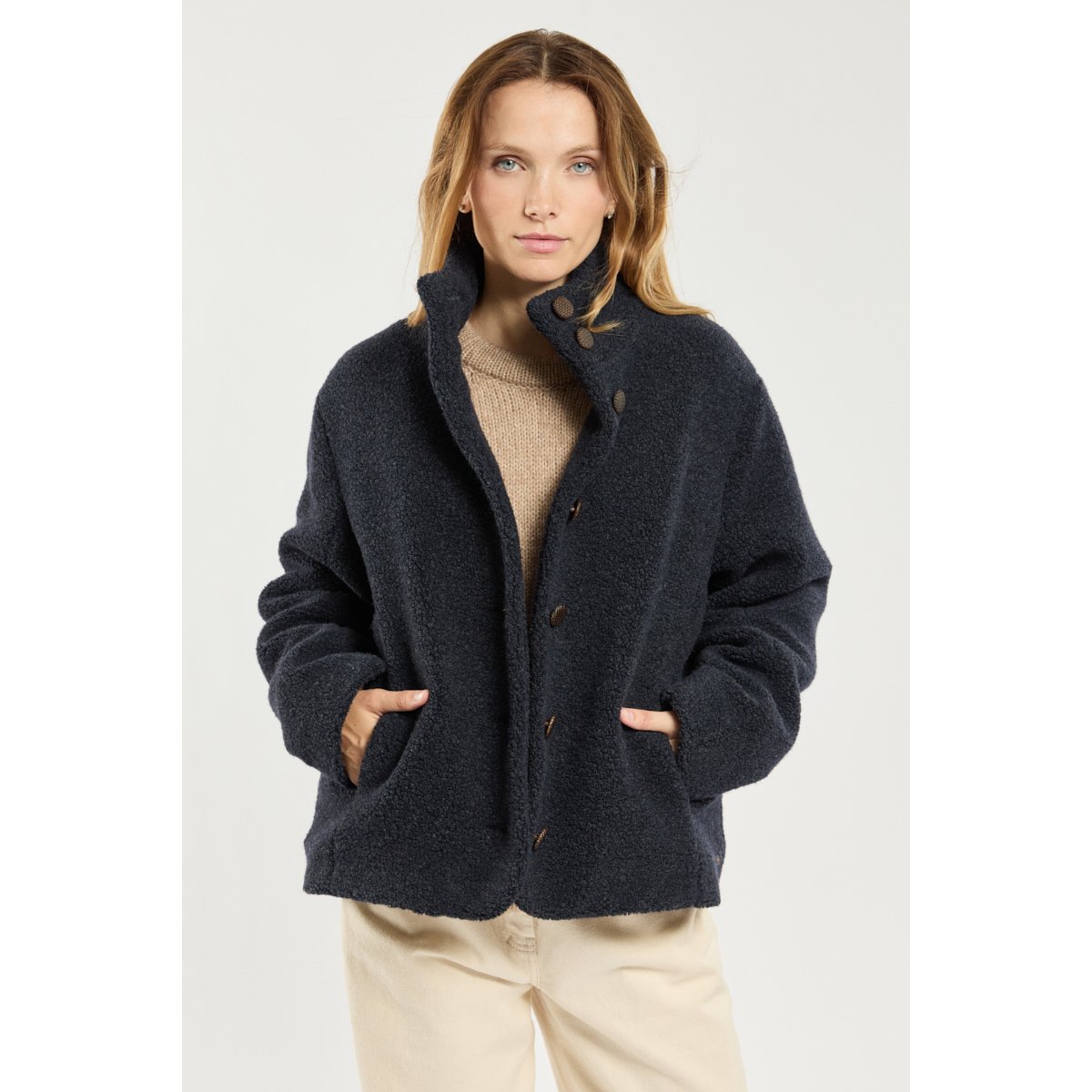 Veste col montant - laine seal chiné, TERRE & MER