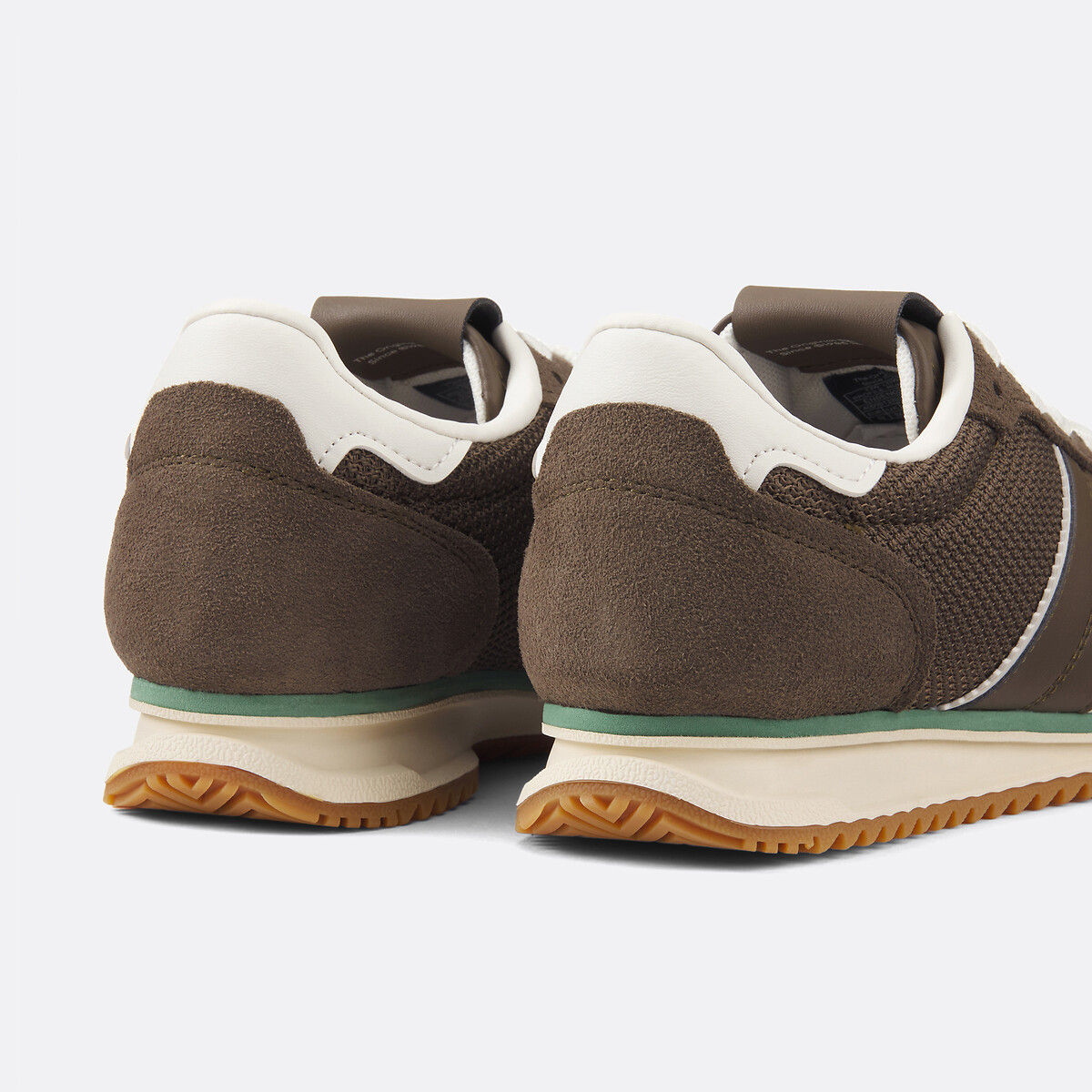 Sneakers running low profile in pelle kaki scuro, TOMMY JEANS
