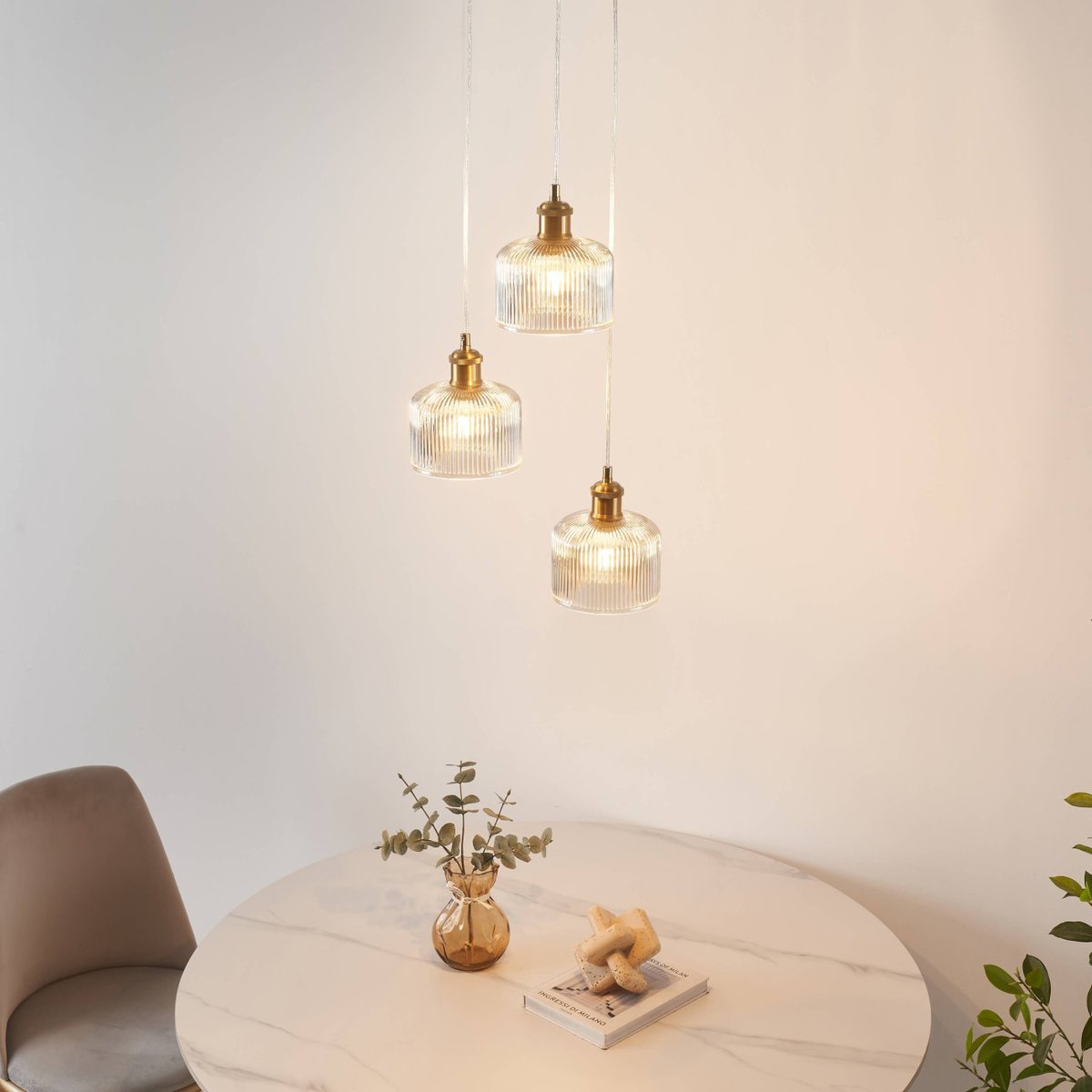 Suspension trio verre ambré rétro - AURÉLINE ambré et laiton, KOSILUM