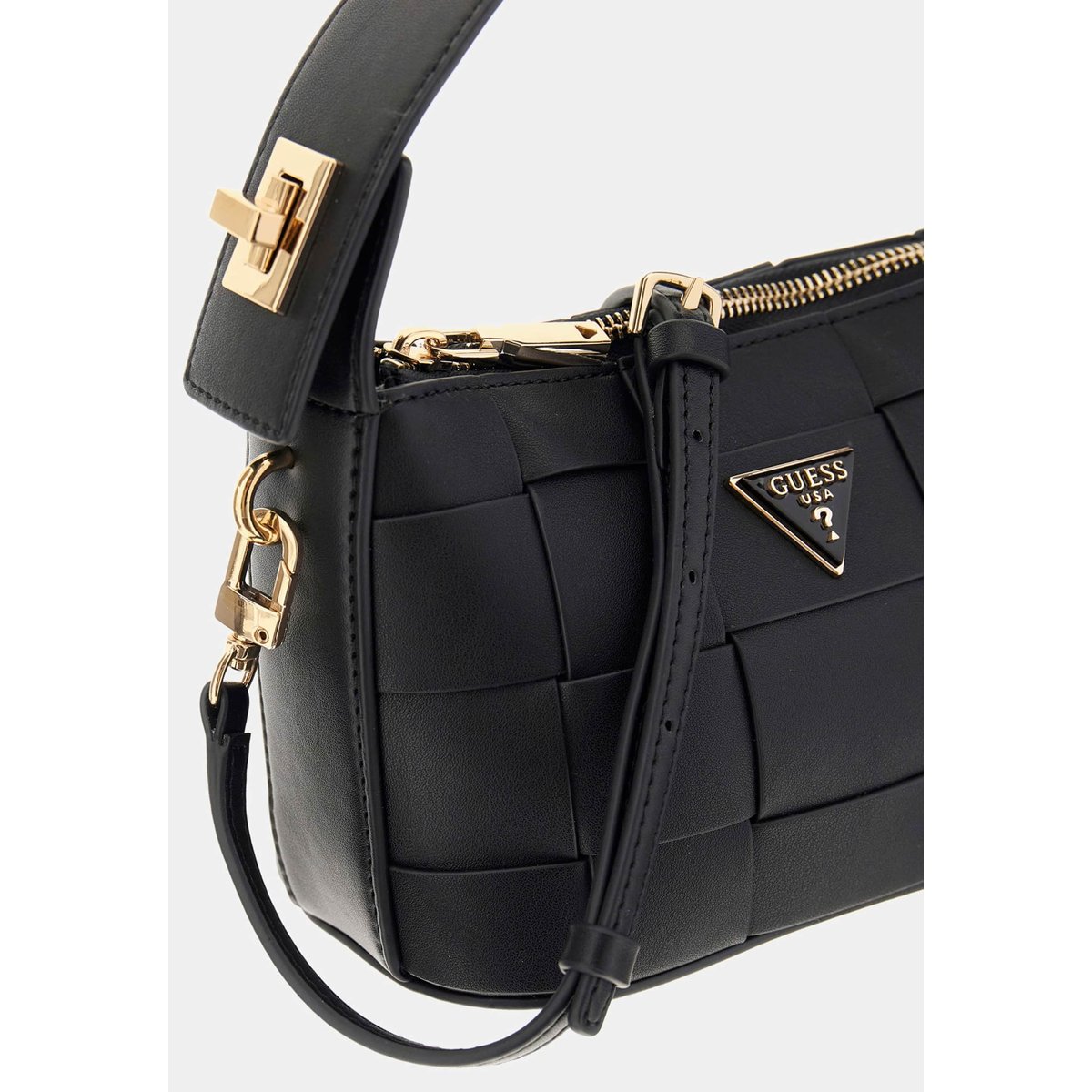 Mini Sac Hobo Maylee Tressé noir, GUESS