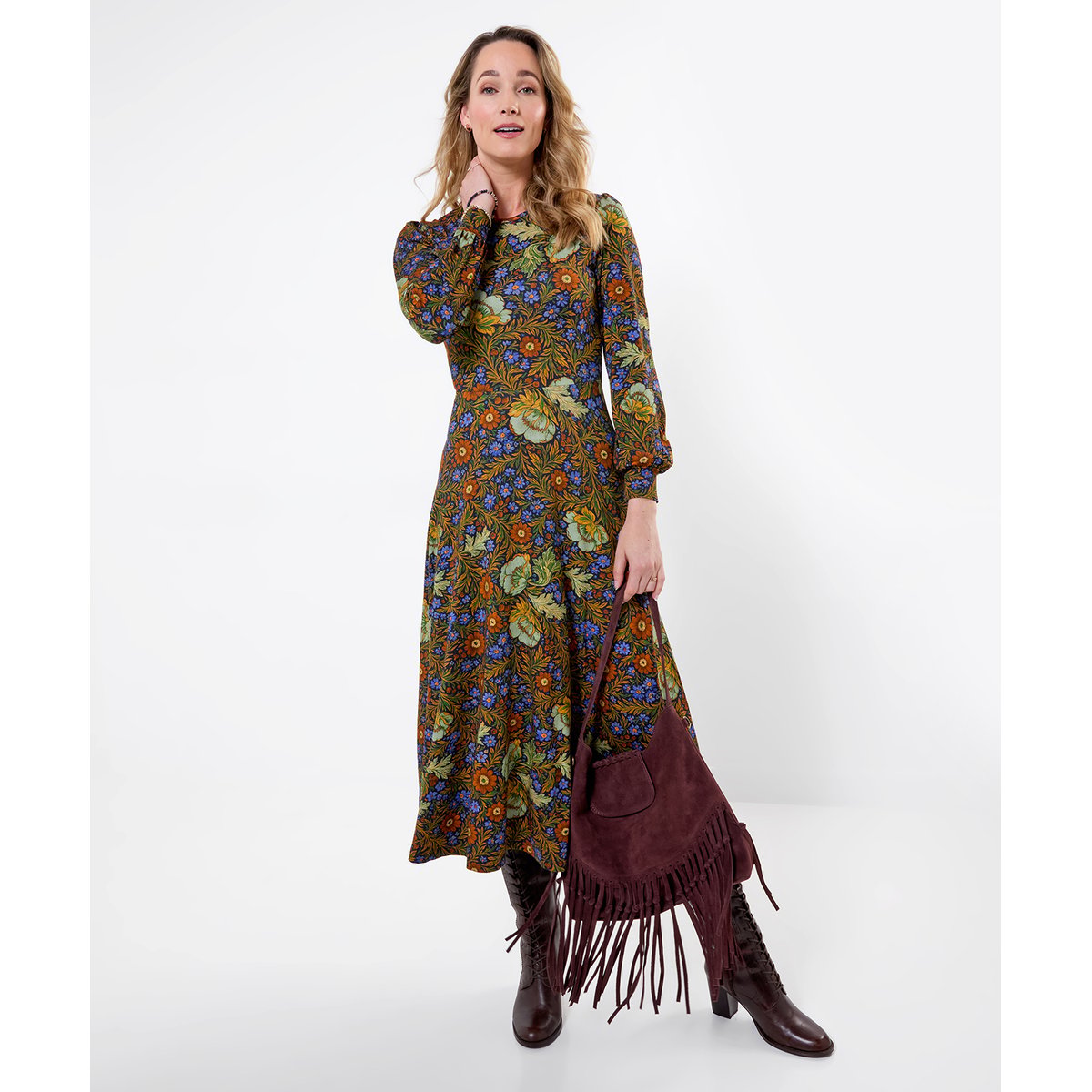 Robe Longue en Jersey à Manches Longues Fleurs Vintage vert, JOE BROWNS