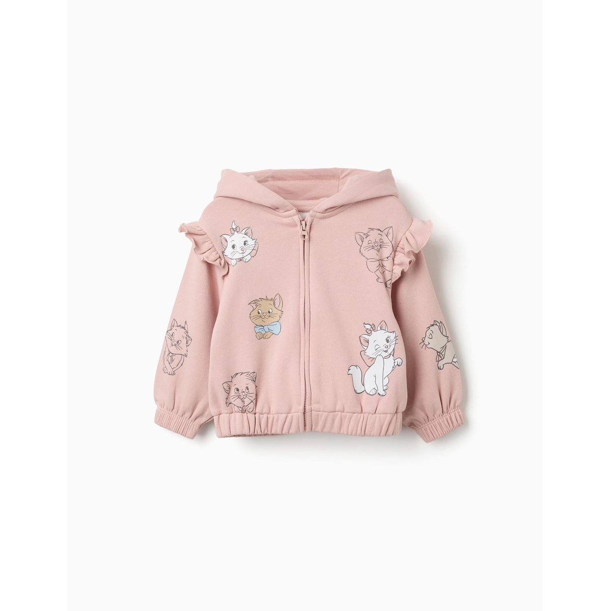 Sweat zippé en coton peigné à capuche et imprimés Les Aristochats mauve clair, ZIPPY