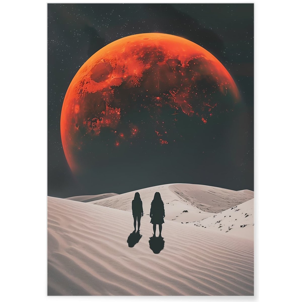 Affiche Deux Silhouettes et Lune Rouge blanc, L'AFFICHERIE