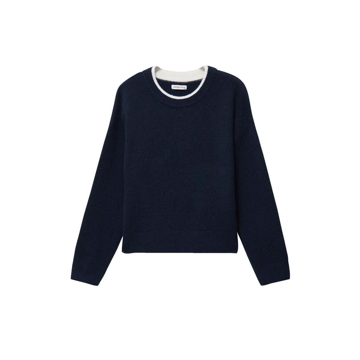 Pull col rond manches longues bleu marine, CACHE CACHE