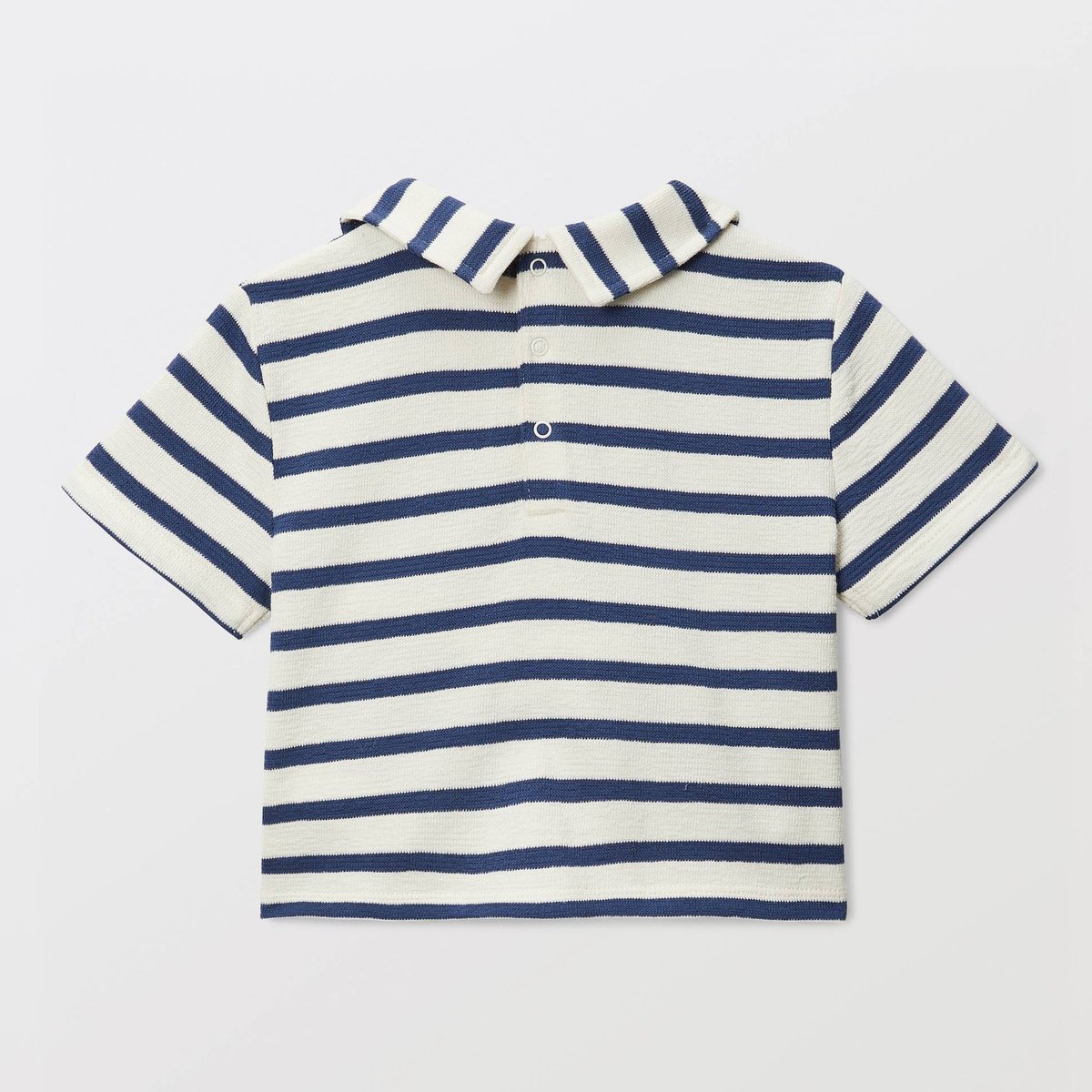 T-shirt manches courtes à col rayé en coton BIO GOTS porcelaine, BOUT'CHOU