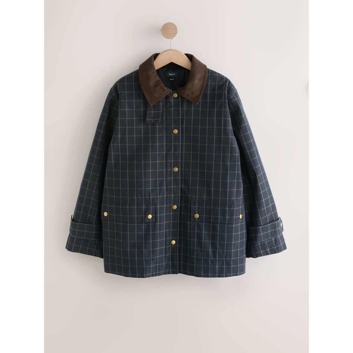 Manteau classique avec col en velours côtelé bleu marine à carreaux, NEXT