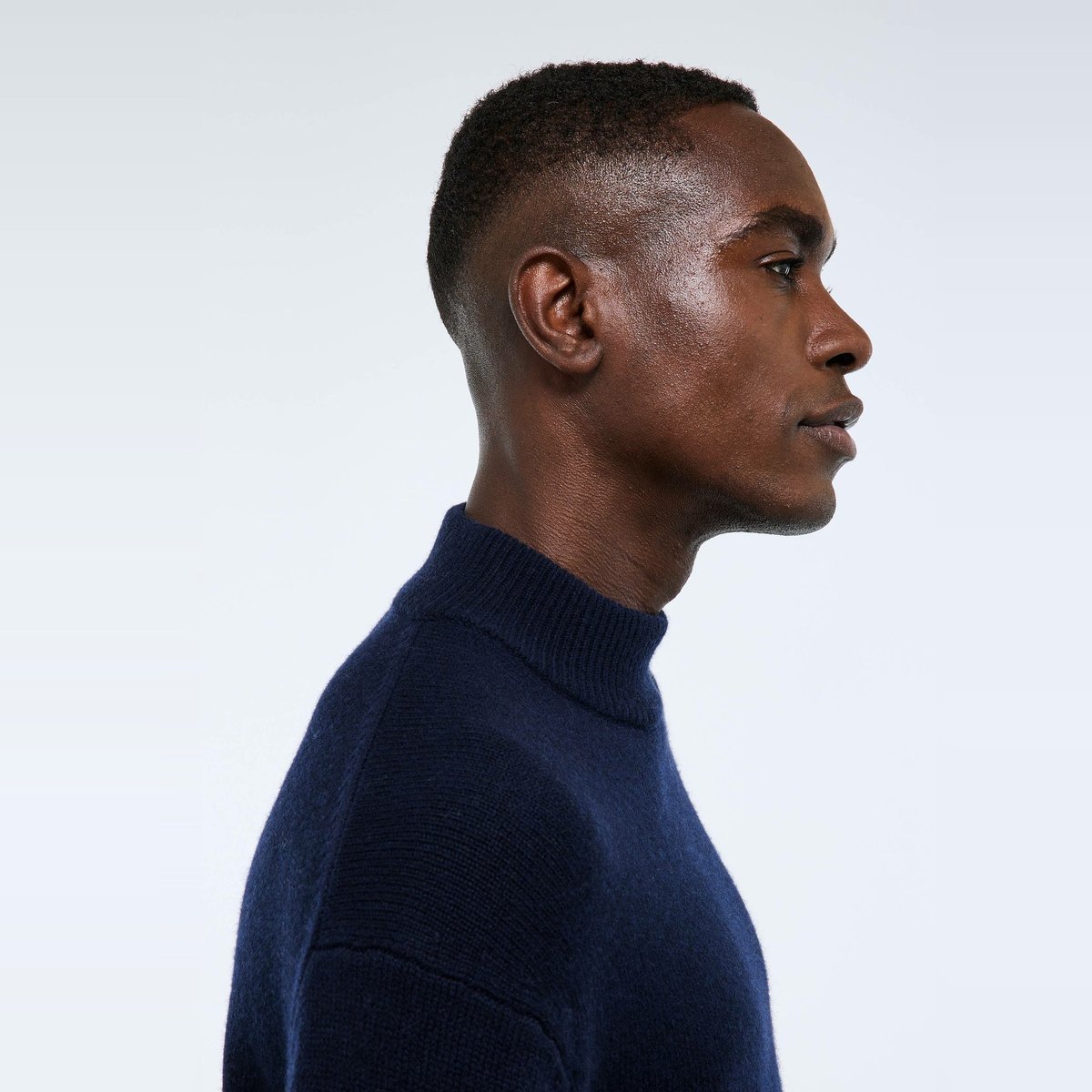 Pull col montant en laine et cachemire marine, MONOPRIX