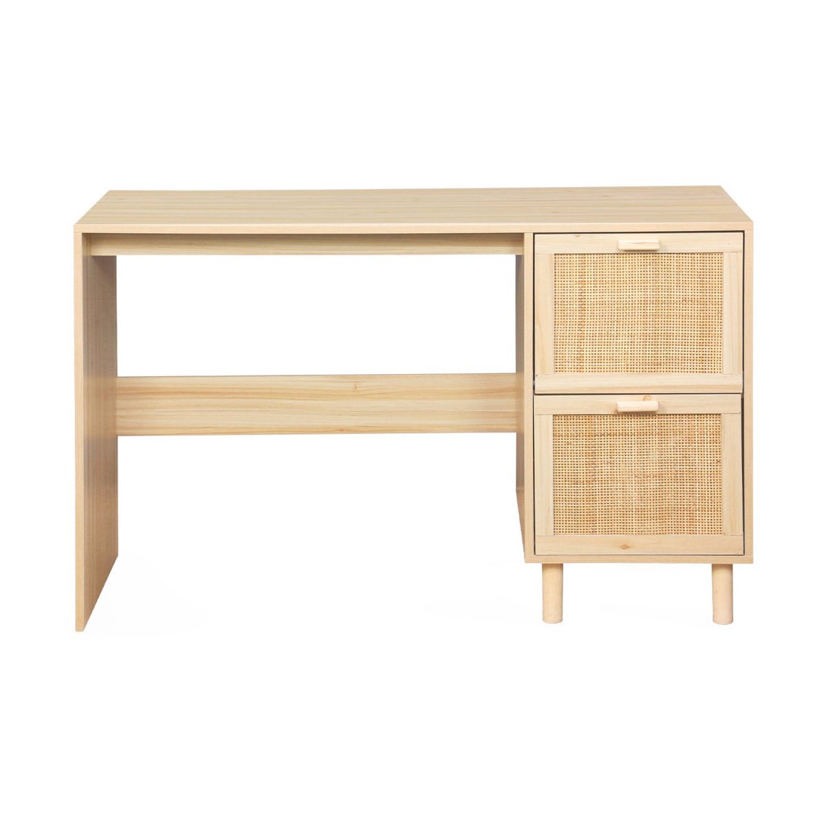 Bureau décor bois et cannage 2 tiroirs CAMARGUE naturel, SWEEEK