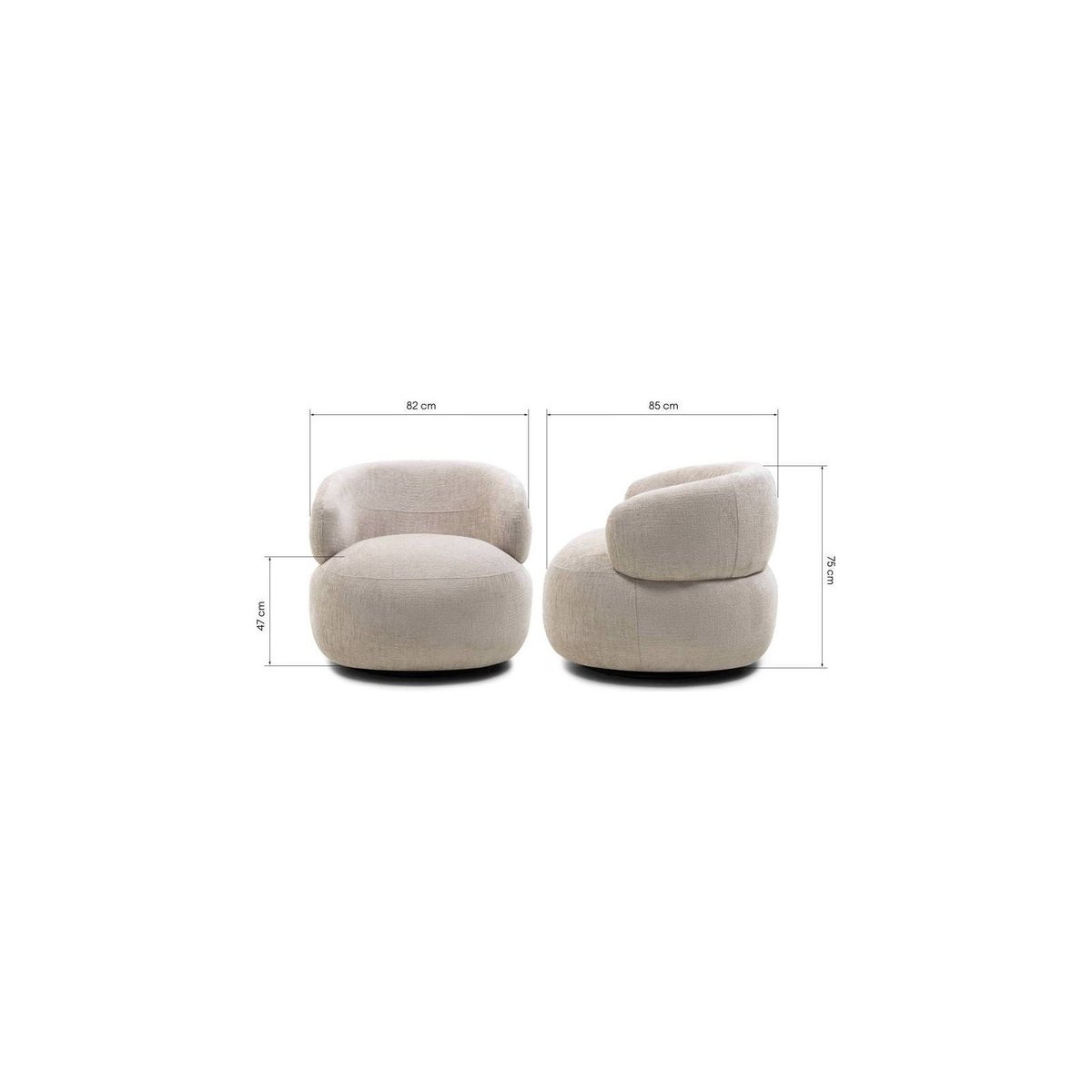 Fauteuil pivotant ORIEL en chenille, Arrondi beige clair, RECOLLECTION