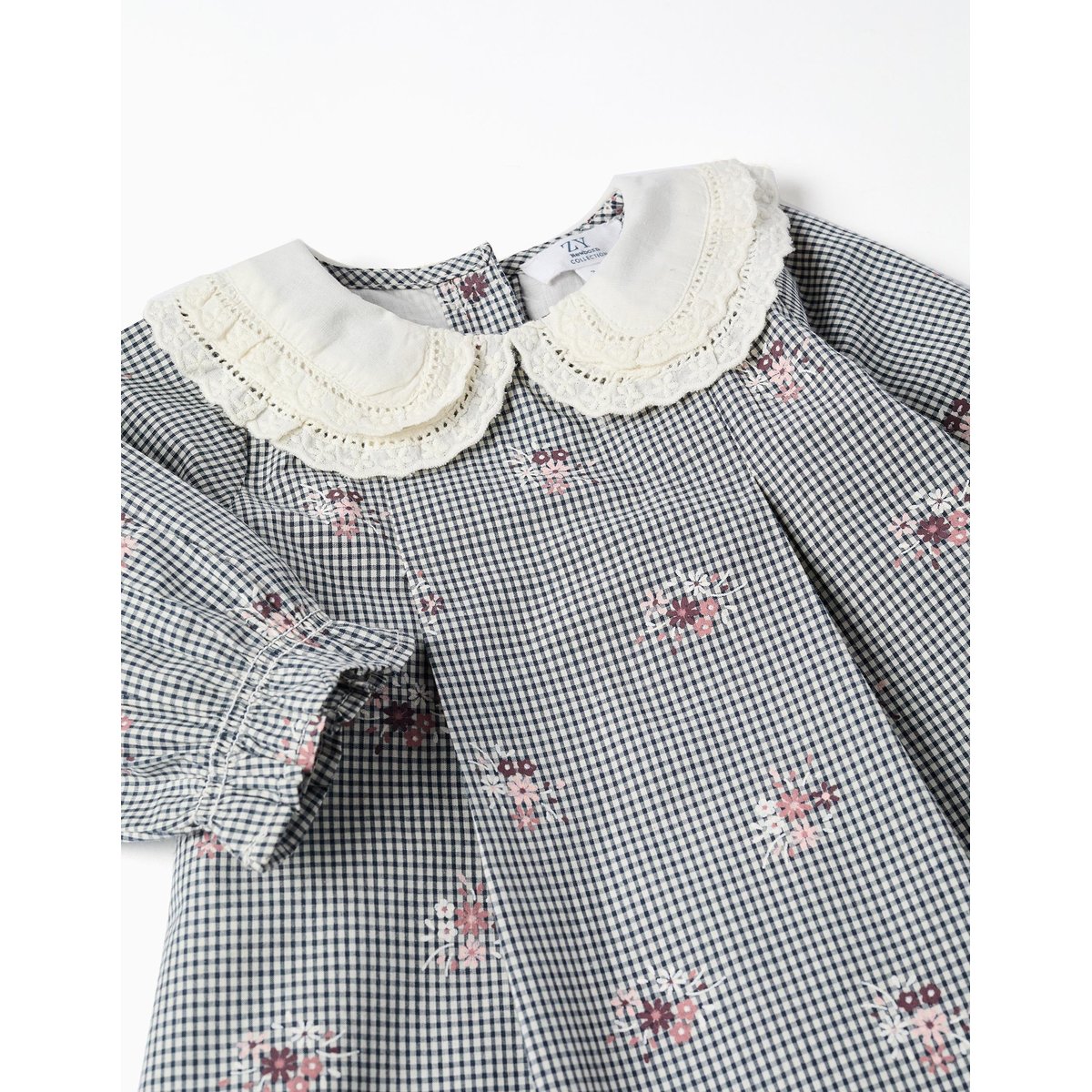 Robe en coton à motif Vichy et imprimé floral bleu foncé, ZIPPY