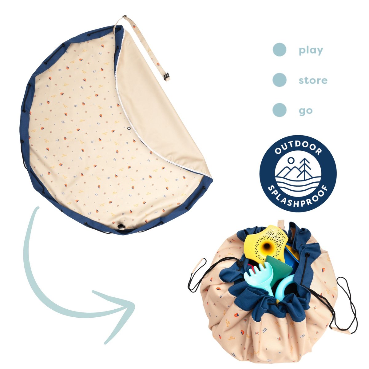 play&go - tapis de jeu & sac à jouets outdoor - magical days ecru, multicolor, PLAY ET GO