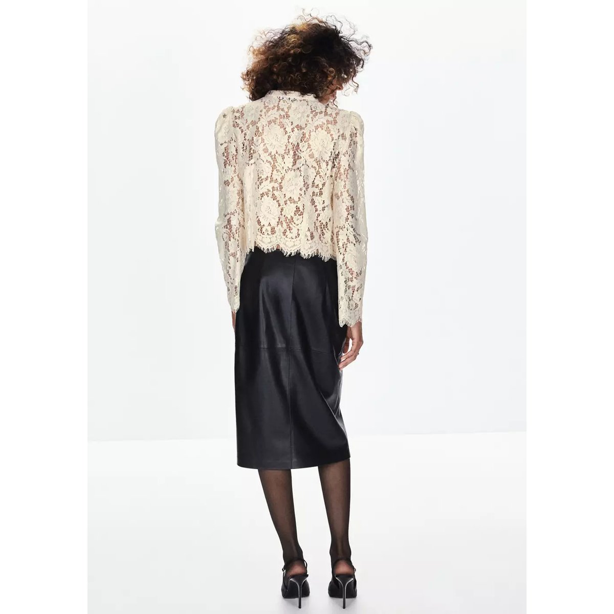 Blouse dentelle fleurie écru, MANGO