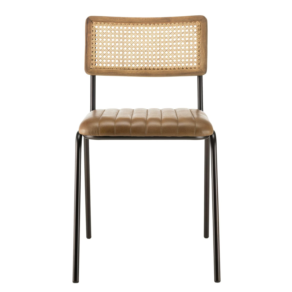 Chaise assise cuir havane dossier rotin (lot de 2) TIM marron, PIER IMPORT