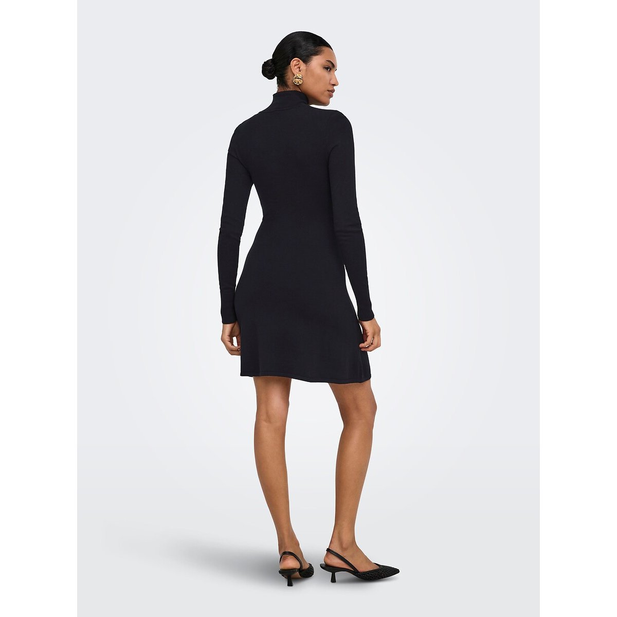 Robe évasée col montant noir, ONLY