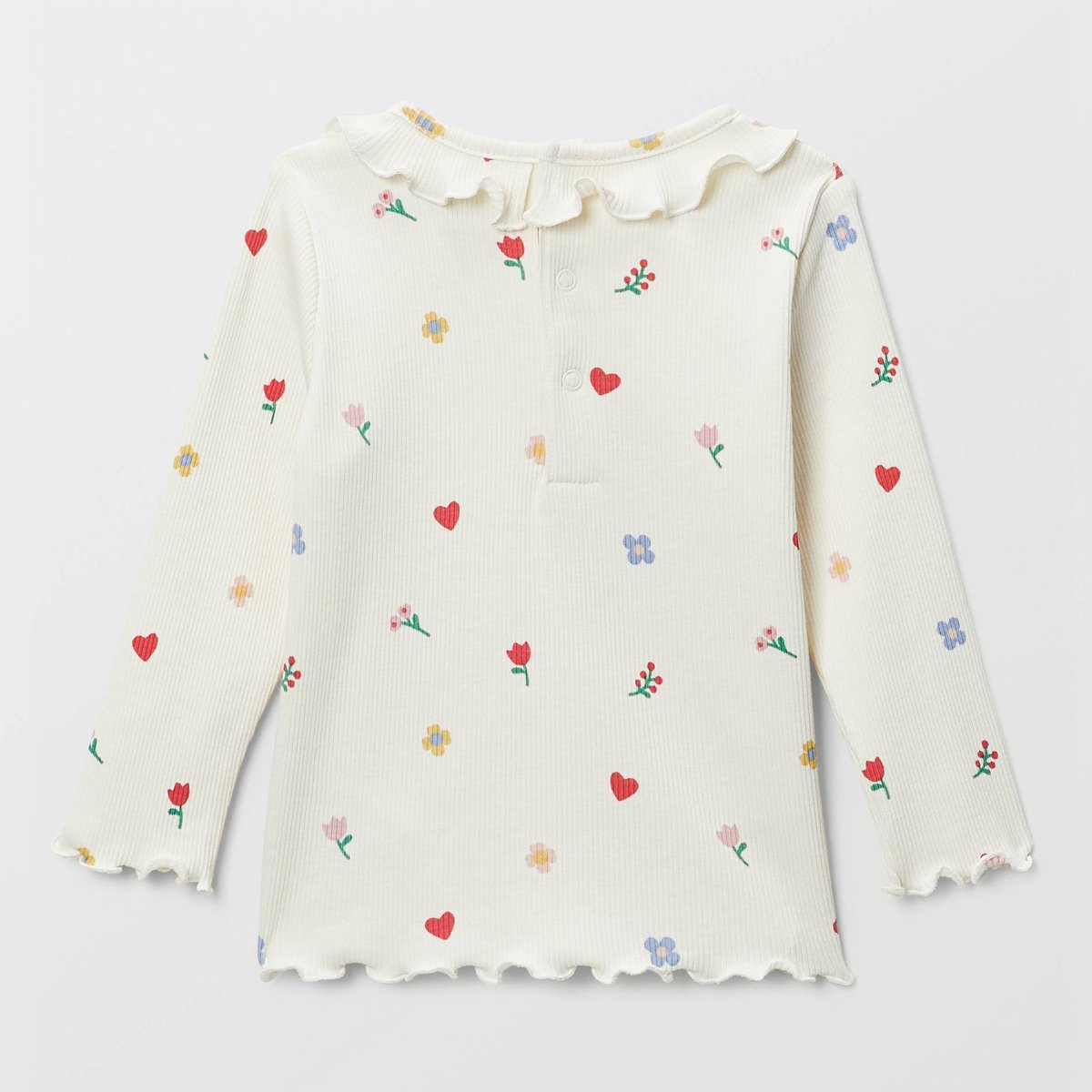 T-shirt à col fantaisie manches longues imprimé en coton BIO GOTS naturel, BOUT'CHOU