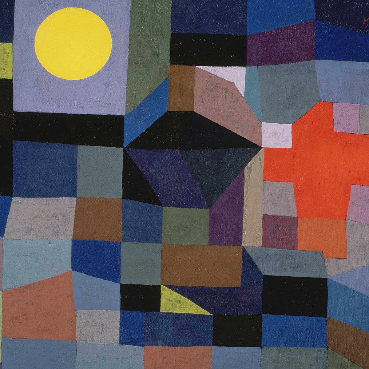 Poster Feu par pleine lune par Paul Klee affiche + cadre en bois - noir, HEXOA