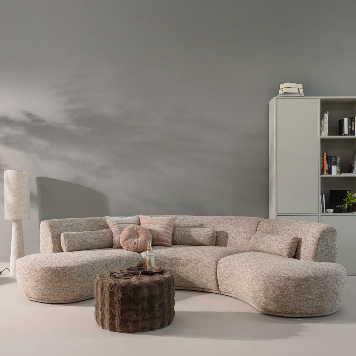 Lampadaire à pois en métal et tissu bouclette H130cm- LOFT beige, WOOOD