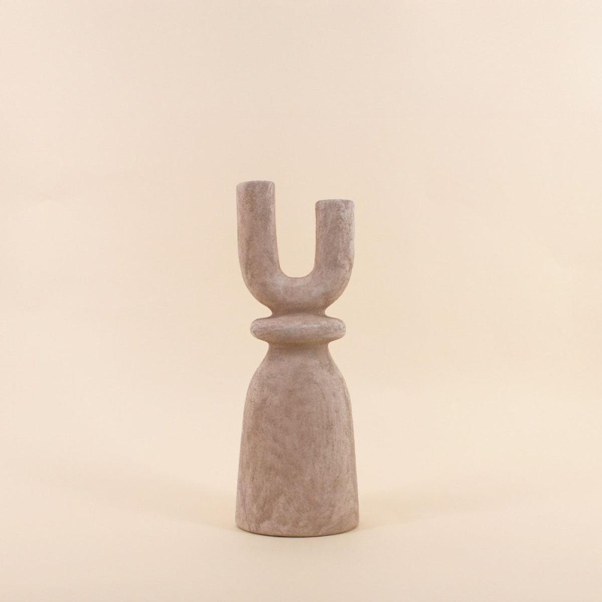 Bougeoir design Y en grès sable 37cm beige, ORNAMI