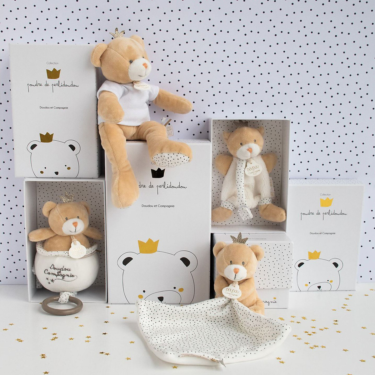 Pantin avec doudou ours petit roi beige, DOUDOU ET COMPAGNIE
