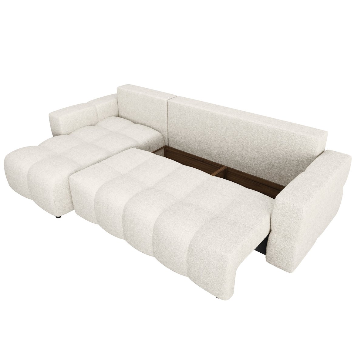 Canapé d'angle gauche convertible 5 places en tissu bouclette GABRIEL crème, SIA HOME