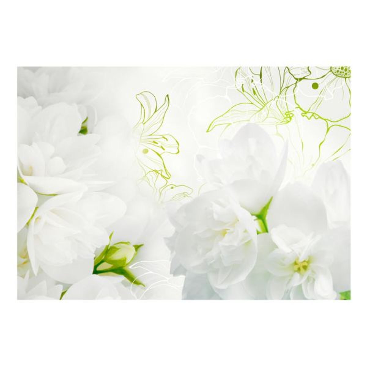 Papier peint intissé panoramique Fleurs Jasmine vert, EDEN