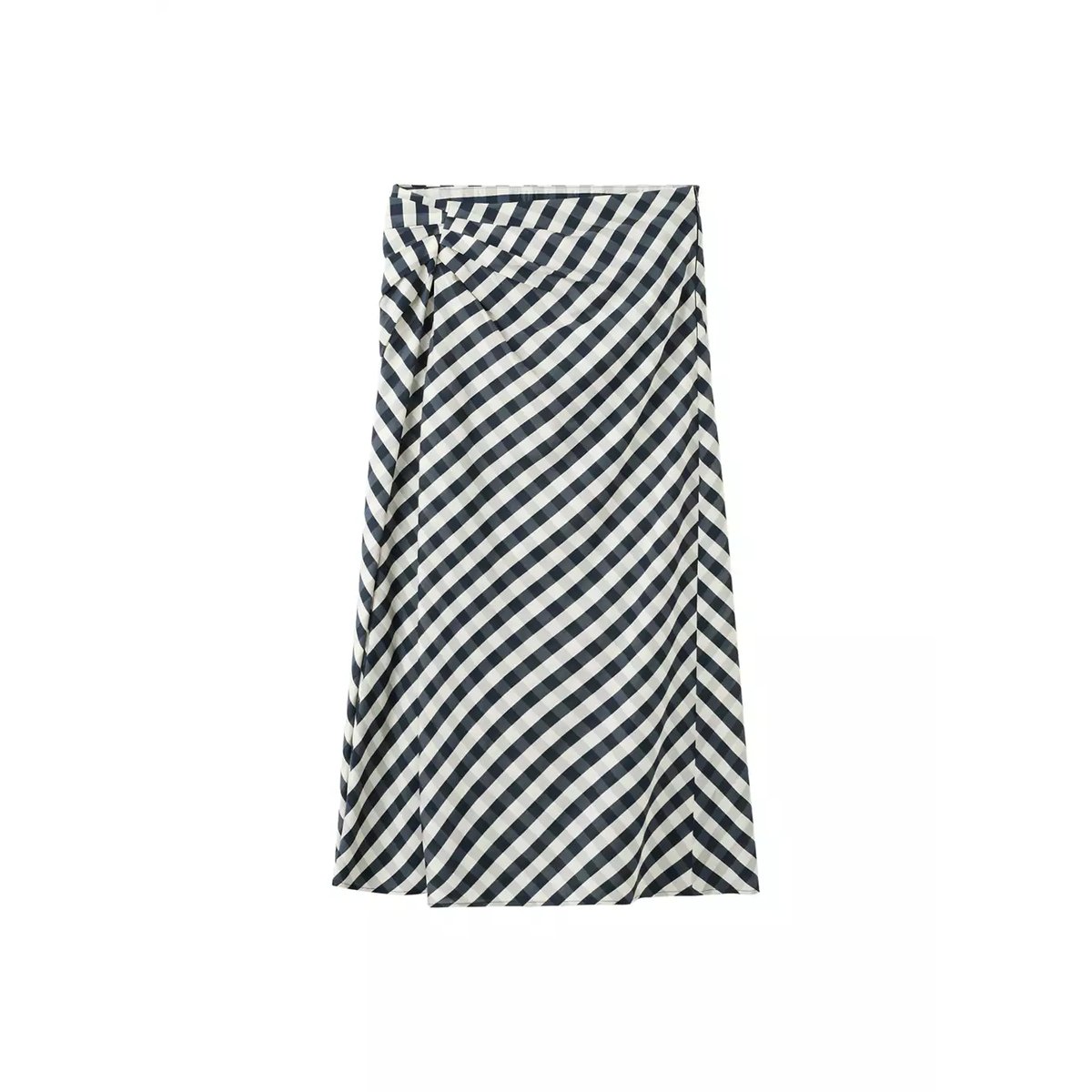 Jupe vichy détail drapé bleu marine, MANGO