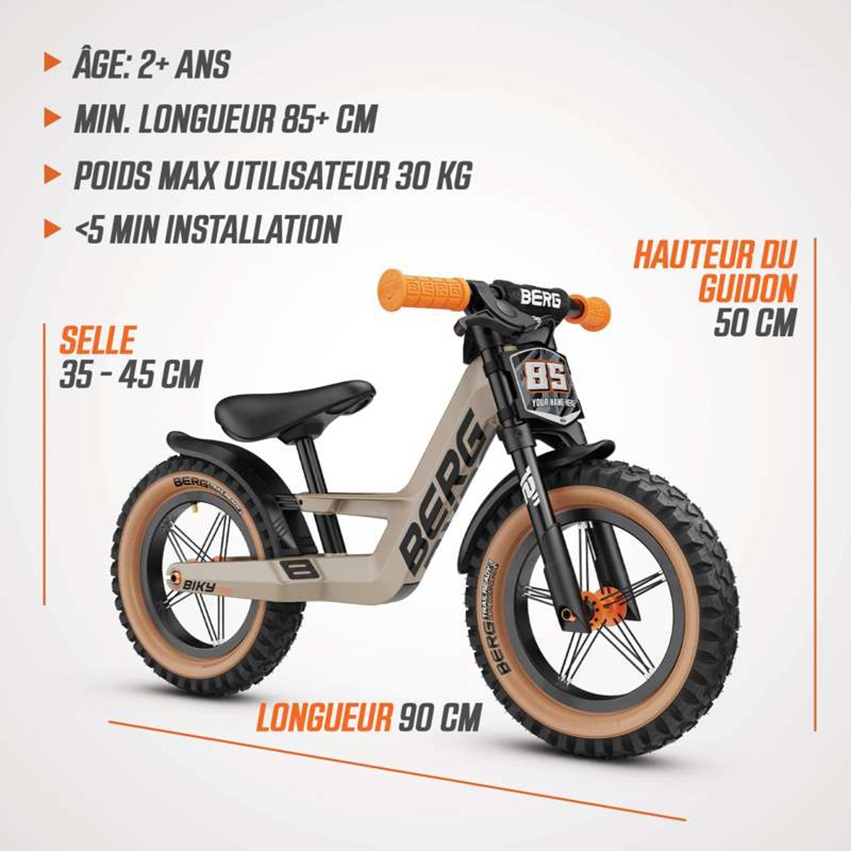 Draisienne pour Enfants, 2,5+ Ans, 12 Pouces, Biky Trail beige, BERG TOYS