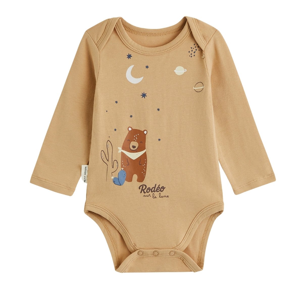 Lot de 2 bodies bébé manches longues Moka marron, PETIT BEGUIN
