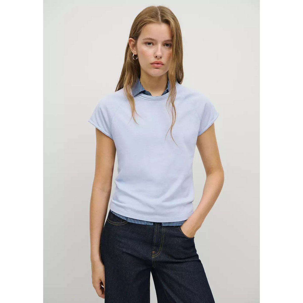 T-shirt raglan manches courtes bleu, MANGO TEEN