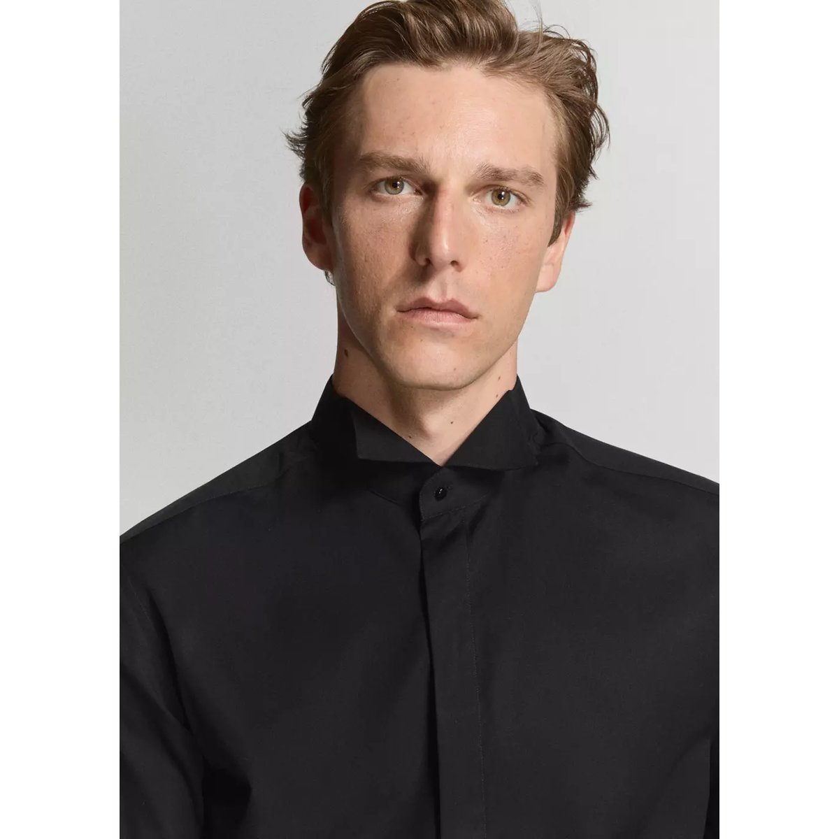 Chemise de costume à col smoking noir, MANGO MAN