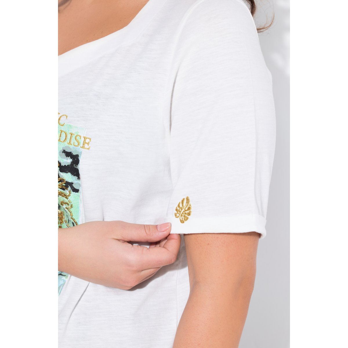 T-shirt, cordon de serrage, motif palmiers blanc cassé, ULLA POPKEN
