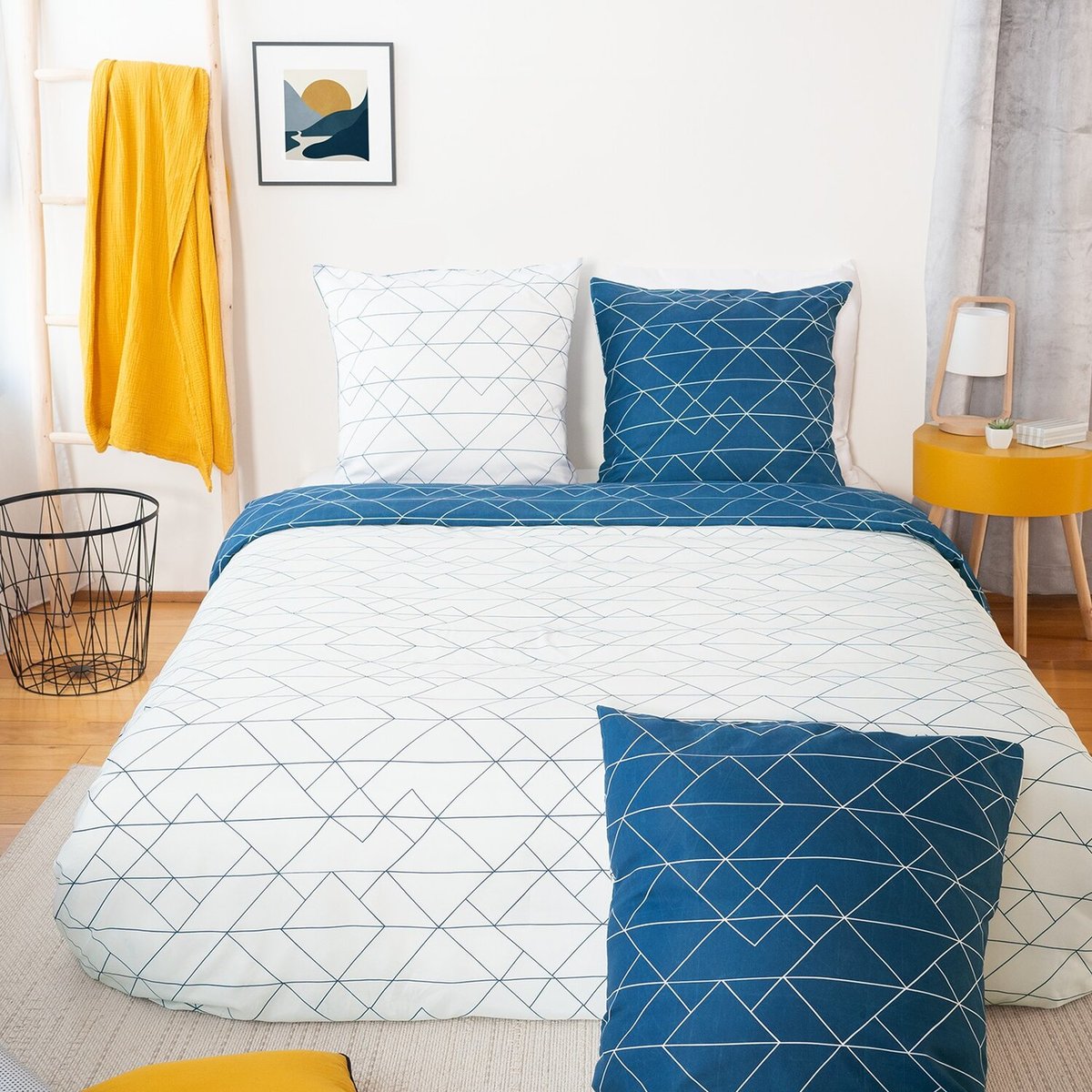 Parure housse de couette 100% microfibre 72gsm list bleu, C DESIGN HOME TEXTILE