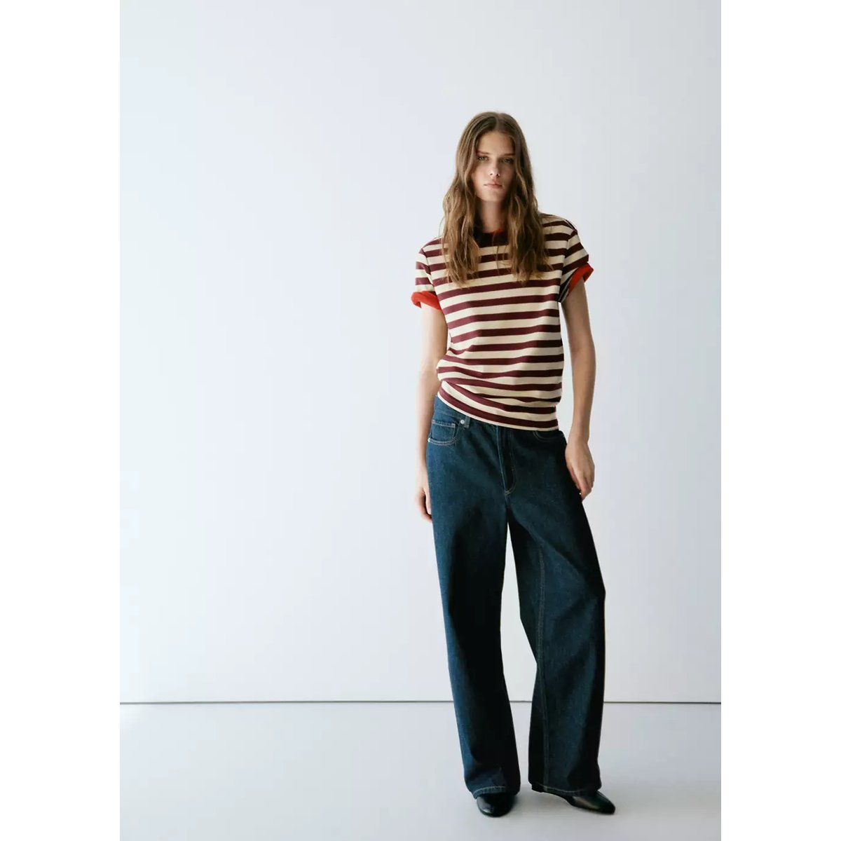 T-shirt manches courtes rayures grenat, MANGO
